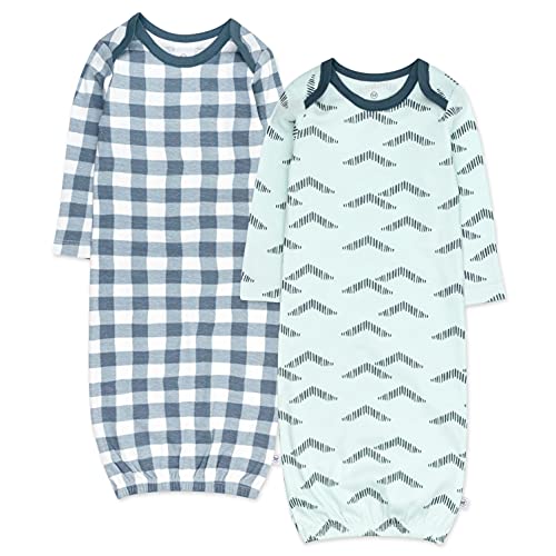 Image of HonestBaby Baby 2-Pack Organic Cotton Sleeper Gowns, Painted Buffalo Navy Blue, 0-6 Months
