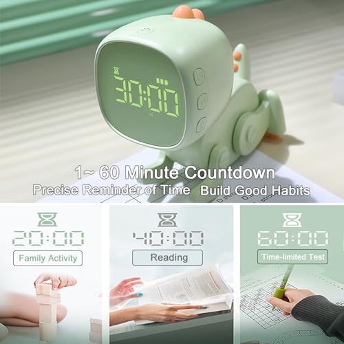 Image of Digital Dynamic Dinosaur Bedroom Alarm Clock with Timer Night Light Gift for Kids Boys Girls Students -Green