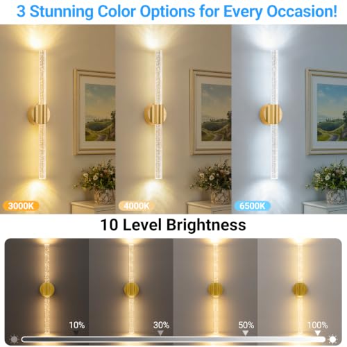 Image of 20.9 Inches Peel and Stick Gold Battery Operated Wall Sconces Set of 2