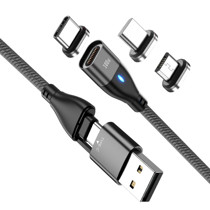 SUIMUMU 1M (3.3FT) 6 in 1 Dual-head Multi Charging Cable, PD 100W Magnetic USB C to C Cable/USB A to C Fast Charging Cords for IOS/Android/Micro USB/Type C Devices