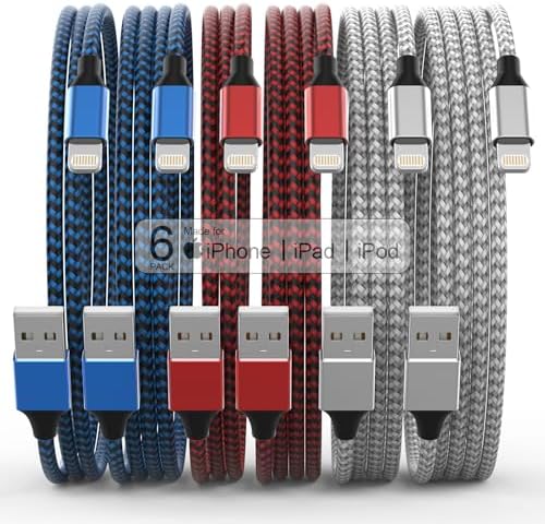 Apple MFi Certified 6Pack 3/3/6/6/6/10 FT iPhone Charger Lightning Cable