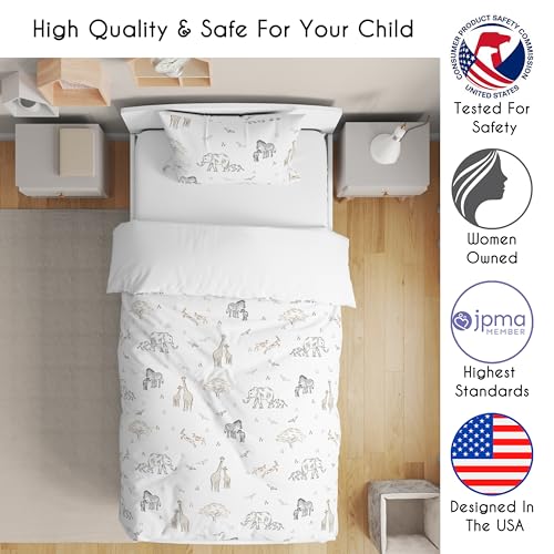 Image of Sweet Jojo Designs Jungle Safari Animals Boy Girl Toddler Kid Bedding Set Childrens Comforter Sham Sheets Brown Taupe Black and White Gender Neutral Elephant Giraffe Wildlife Adventure Zebra Serengeti
