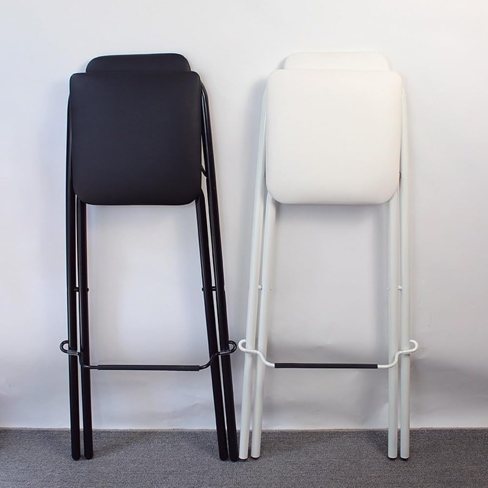 Folding Bar Stool with Back and Footrest Portable High Chair with Cushion Seat & Metal Frame 26inch White(Black,65cm)