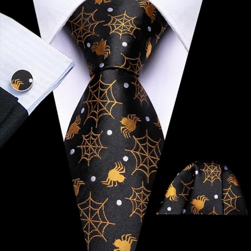 Image of Barry.Wang Man Tie Sets Skull Ties Animal Extra Long Necktie Silk Woven Handkerchief Cufflinks Festival Party Gift