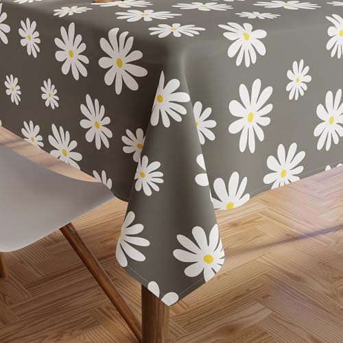 Encasa Homes Mantel Estampado de 142x180 cm para 4 to 6 Seater Mesa de Comedor, 100% algodón, Lavable a máquina, Duradero, Rectangular, para casa, Restaurante, Banquete - Daisy Gray