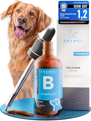 ENEMEL Vitamin B Komplex Hund Tropfen 100 ml – flüssiges Vitamin B für Hunde zur einfachen Anwendung, B-Vitamin Komplex zur täglichen Ergänzung & Fütterungsroutine, Premium Qualität Made in Germany