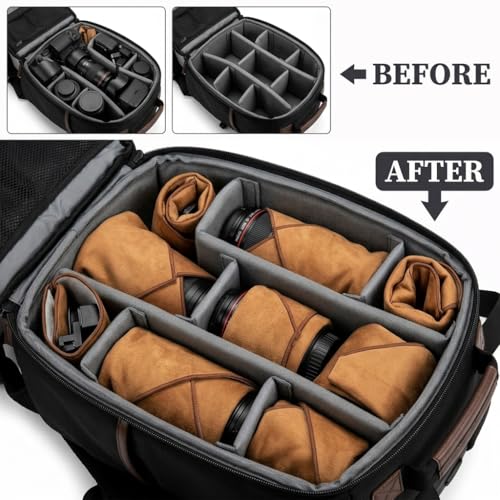 Image of ZORBES Camera Lens Wrap Cloth Protective Cover, Self Folding Camera Wrap with Soft Microfiber Lining, 45x45cm Anti Scratch DSLR Mirrorless Lens Protector Cloth for Camera Body, Lens & Gear, Brown