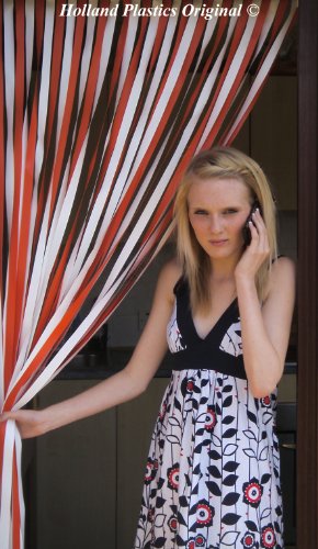 Holland Plastics Original Brand Heavy Duty Bug Fly Strip Door Blind - 100Cm/One metre Wide. 'Orange & White'