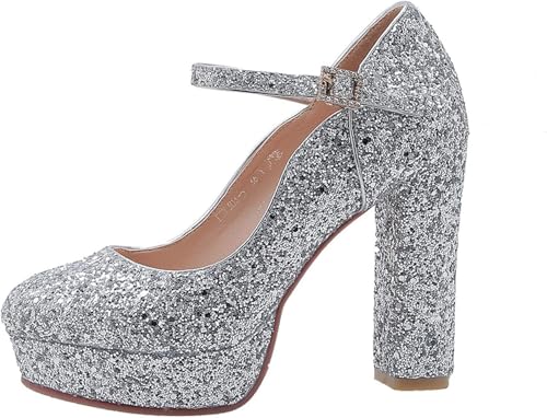 Women's Round Toe High Heels Mary Jane Thick Soled Paired with PU Leather and Lace up Bridal Shoes3