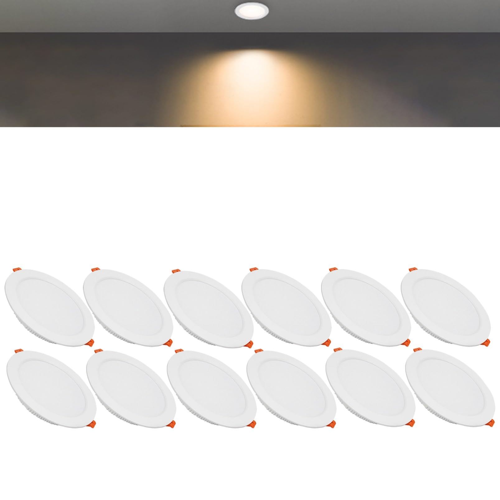 TTiiLoe 21W Round LED Recessed Ceiling Spotlights, 3000K Warm White Ultra Slim Panel Ceiling Light, Cut Φ160-170mm, AC110-240V Downlights for Hallway Stairwell Showroom, 12 Pack