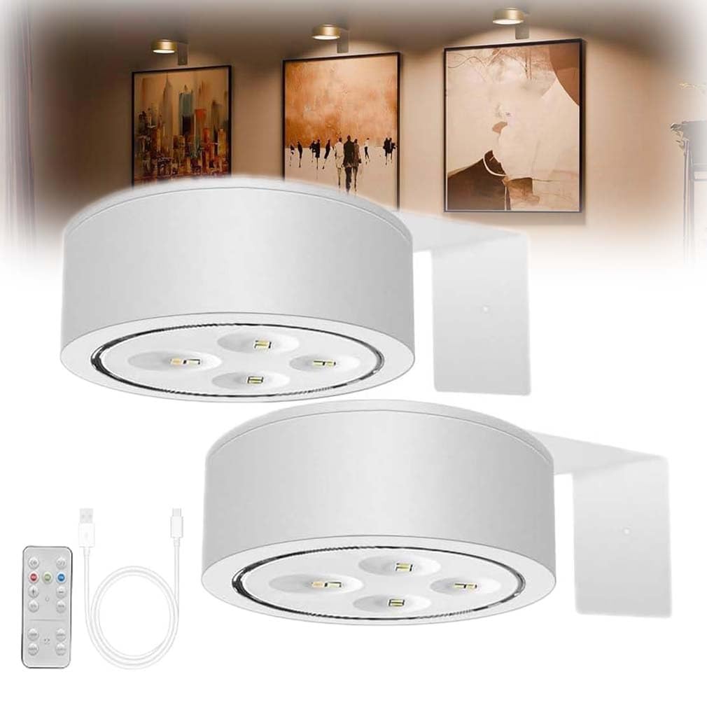 2PCS Picture Lights for Wall, Magnetic LED Rechargeable Wireless Art Picture Frame Lights for Wall with Remote, 3 Lighting Modes Art Display Light for Picture Frame Paintings (White)