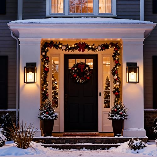 Image of TODOLUZ 2-Pack Outdoor Wall Sconce, 1-Light Black Waterproof Porch Wall Light Fixture for Front Door Patio Garage Doorway, E26 Bulb Base
