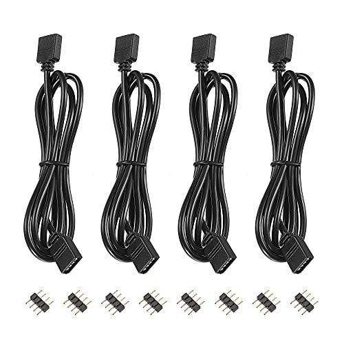 Image of sourcing map 4 Pin 10mm RGB LED Strip Light Connector Extension Cable 1M Length Black 4Pcs with 8Pcs Male 4 Pin Plugs