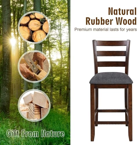 Butaco de bar NAFORT, altura de mostrador 25,5 pulgadas, patas de madera de caucho y cojín de tela, estilo granja moderno para isla de cocina, pub o restaurante, juego de 6 miniatura 6