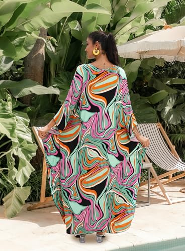 Image of Yanziliu Kaftan Dress for Women,Plus Size Hawaiian Batwing Sleeve Beach Cover Up Summer Swimsuit Dresses