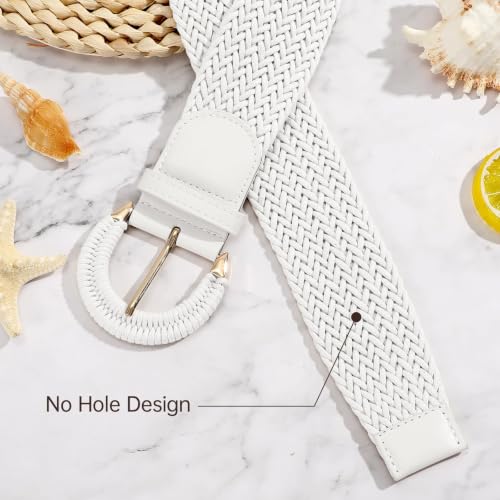 Image of SANSTHS Women Wide Woven Belt for Dresses Fashion Rattan Braided Waist Belt Straw Raffia Boho Belt for Jeans
