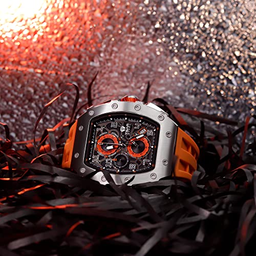 Image of Tsar Bomba Mens Watches Quartz Wristwatch for Men Waterproof 50M Analog Luxury Tonneau Chronograph Calendar Date Men's Dress Business Work Watch Gift for Men