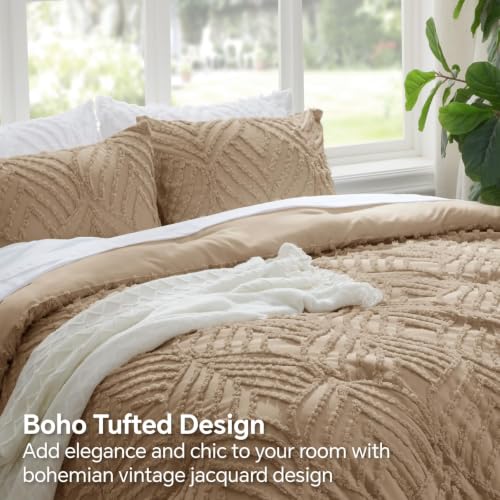 Image of BEDELITE Boho Comforter Set King - Tufted Boho Bedding Set, Khaki