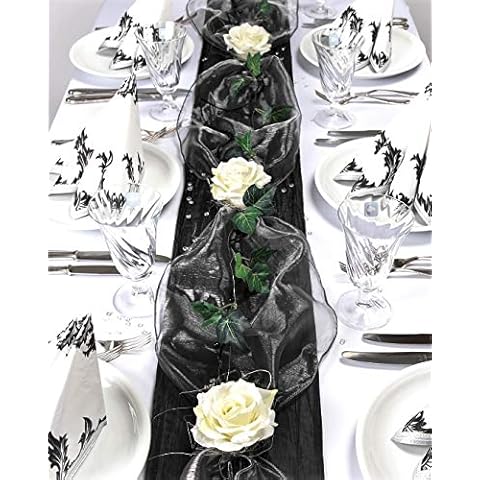Fibula [Style] ® Komplettset"Flair black" Größe S Tischdekoration für Trauer/Hochzeit/Geburtstag/Jubiläum ectr. in schwarz - creme für ca. 8-10 Personen Cover
