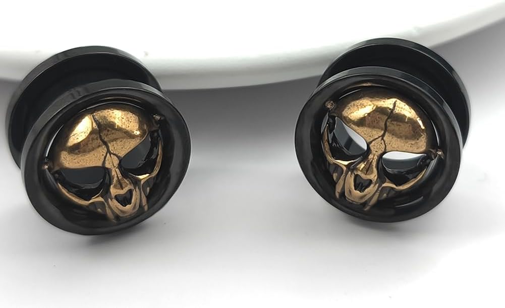 2PCS Gothic Ear Gauges Skull Ear Tunnels Plugs Flesh Stainless Steel Screw Ears Expander Earrings Body Piercing Jewelry 1/2"(12mm)