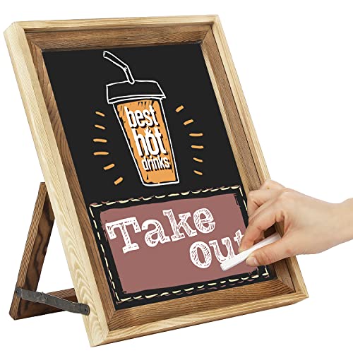 Mygift Picture Frame Style Chalkboard Tabletop Easel, Two-Toned Rustic Burnt Solid Wood Framed Freestanding Chalkboard Sign #TOP28