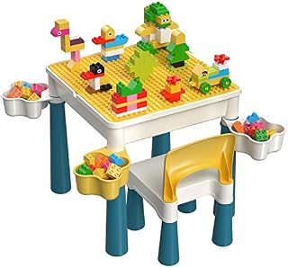 burgkidz Kids Building Blocks Table and Chair Set, Multi-Activity Table with 1 Chair and 130 Pieces Large Building Blocks, Creativity Bricks Compatible Construction Toys for Boys and Girls