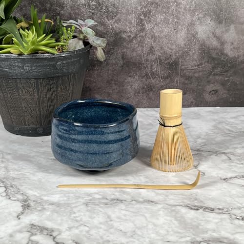Tea Bowl Shop Black Ceramic Matcha Whisk Set, Includes Matcha Bowl, Matcha Whisk, Bamboo Scoop, 3 Pcs Matcha Kit for Matcha Lovers, Made of Ceramic