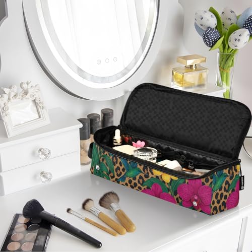 Bolso de viaje para herramientas de cabello para mujeres con estera resistente al calor desmontable, estuche de doble capa para planchas de pelo, alisadores y rizadores, diseño estampado de leopardo orquídea exótica miniatura 7