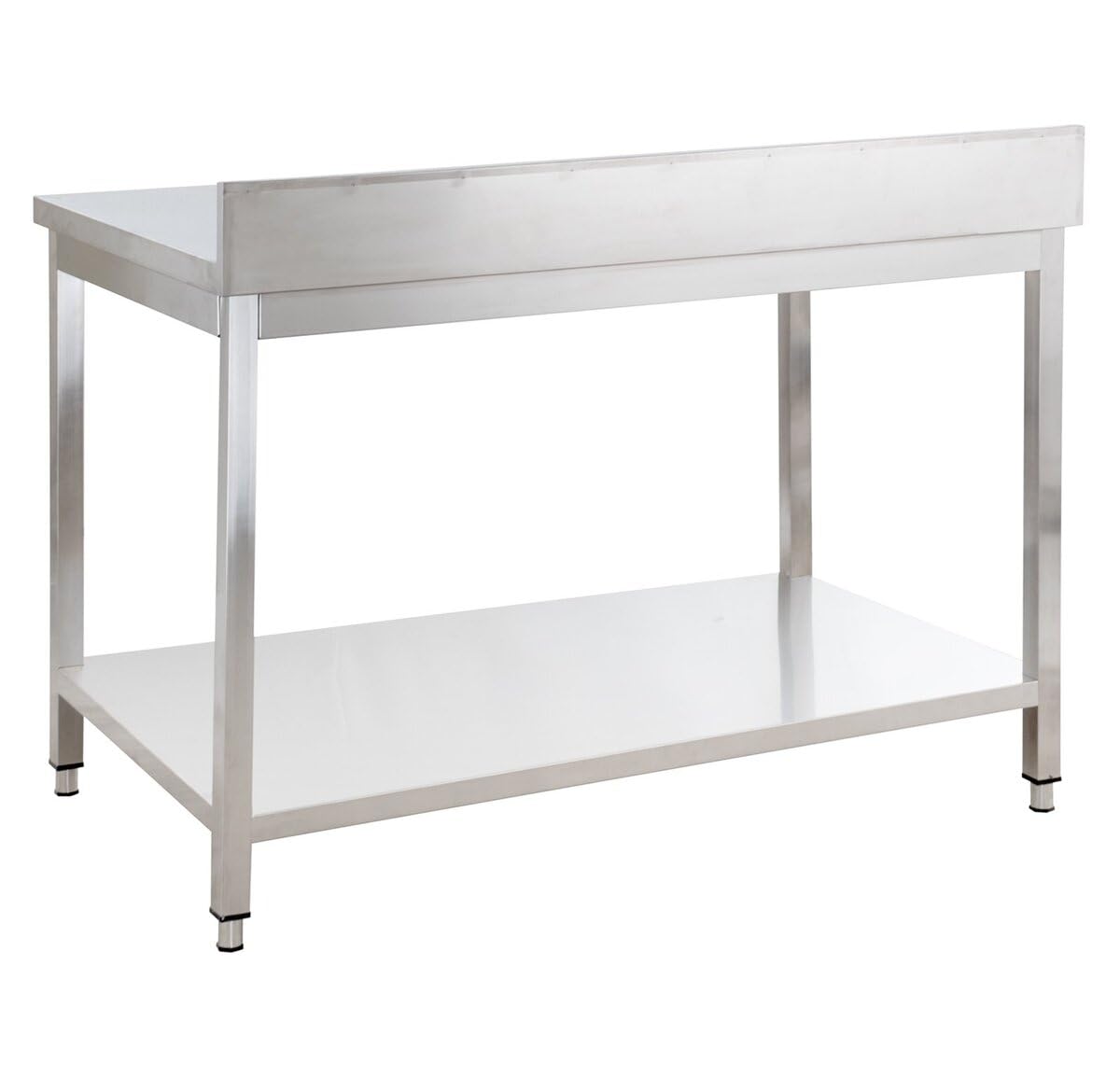 GastroHero Tavolo da lavoro in acciaio inox, 150 x 70 cm, con base e alzata, per gastronomia, Gasto AISI 201