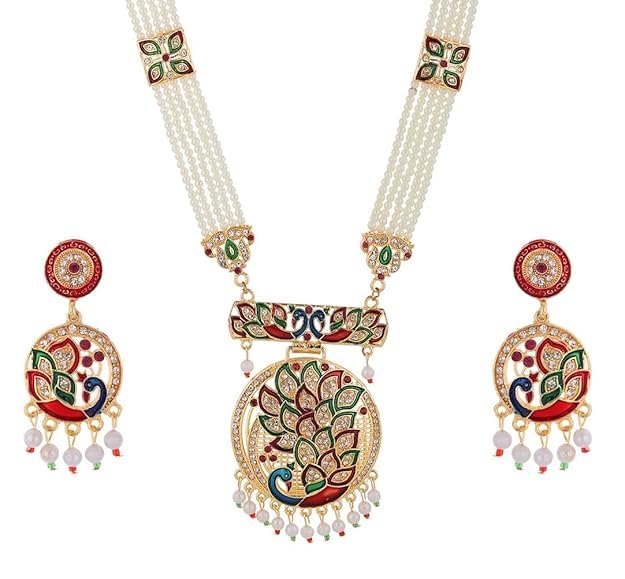 Jewel Loom Long Traditional Rani Haar Imitation Jadau Jewellery Elegant Stylish Traditional Party & Casual Wear Pearl Beaded Rajputana Long Necklace Rani Haar with Earring Set (B0DD3CVT39) Amazon Price History, Amazon Price Tracker