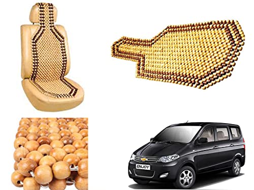 Image of Car Bead Seat Wooden Beads Cushion Cover Pad for Chevrolet Enjoy, Acupressure Sitting Seat Cover | Cream Color - Pack of 1