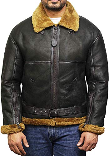 BRANDSLOCK Men's Sheepskin Leather Jacket Aviator Real Shearling Bomber Flying Pilot2