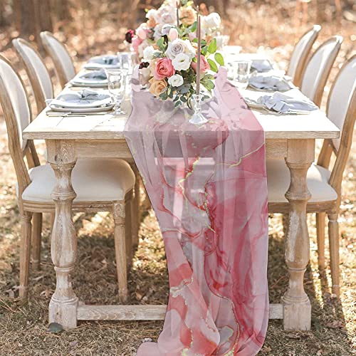 ZOYIEP 1 cortina transversal de gasa transparente, camino de mesa de gasa con diseño de mármol, decoración para fiestas de bebés, bodas, (69 x 304 cm)
