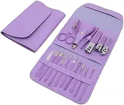 Conjunto Manicure Pedicure Completo Aço Inox 16 peças Lilás
