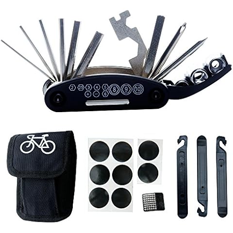 DAWAY Bike Bicycle Repair Tool Kit B32 Cycling Multifunctional Mechanic Fix Tools Set Bag, 16 in 1 Multifunction Tool, Tire Levers, Self Adhesive Tyre Tube Patch Include Cover