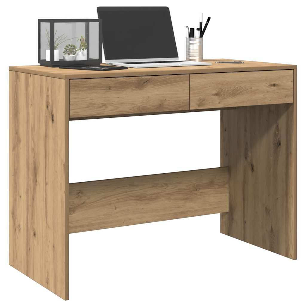 Schreibtisch Artisan-Eiche 101x50x76,5 cm Holzwerkstoff mit 2 Schubladen, Stabiler Arbeitstisch für Büro und Zuhause, geräumige Tischplatte für Computer und Schreibutensilien,
