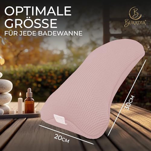 BURADIA Badewannenkissen inkl. Wäschenetz - Ultimativer Komfort und Entspannung mit neuester Air Mesh Technologie - Badekissen für Badewanne mit 4 starken Saugnäpfen - Nackenkissen/Kopfkissen (rosa)