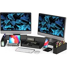 Simple Houseware Desk Dual Monitor Stand Riser with Drawer, Black