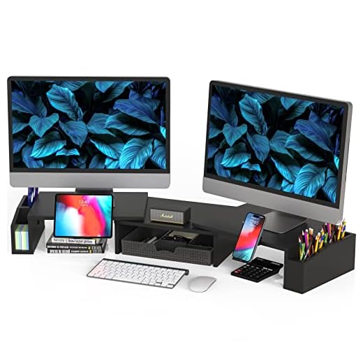 Simple Houseware Desk Dual Monitor Stand Riser with Drawer, Black