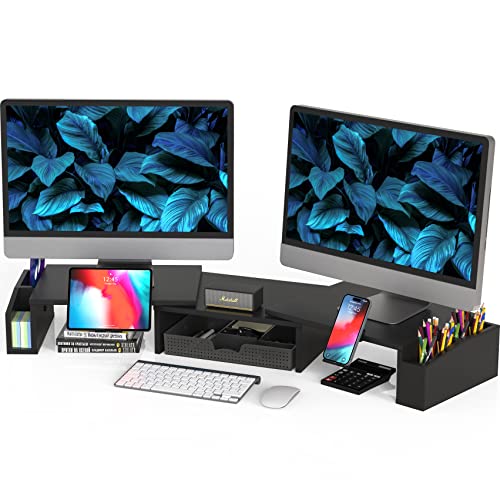 Simple Houseware Desk Dual Monitor Stand Riser with Drawer, Black by Simple Houseware - Used condition - US$25.98
