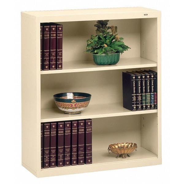 Welded Steel Bookcase,40in,3 Shelf,Putty