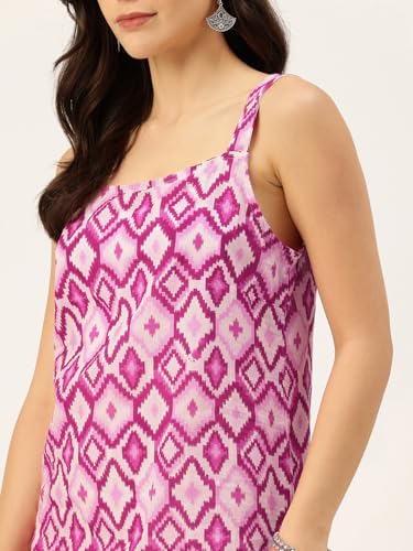 Image of feranoid Women's Printed Sleeveless Short Kurti with Stylish Neck, Backless Design & Side Slits (XS-XL)