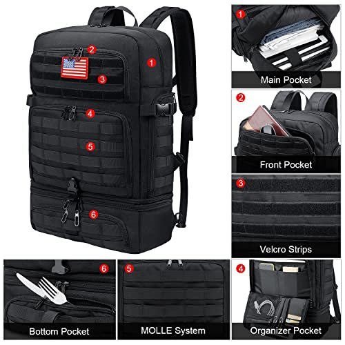 BERTASCHE Lunch Backpack for Men, 17 inch Laptop Backpack for Work Travel Camping Tactical Molle Daypack, Black3