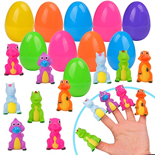 Easter Basket Stuffers 10PCS Easter Egg for Easter Baskets Filler Gift with Finger Dinosaur Toys, Easter Decorations DIY Egg Gift Box for Easter Hunt Party Decor Supplies Accessories