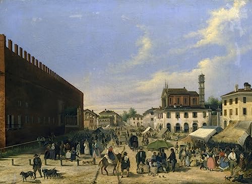 Poster Angelo Inganni Place du marché Belgioioso tableau déco salon italien vintage