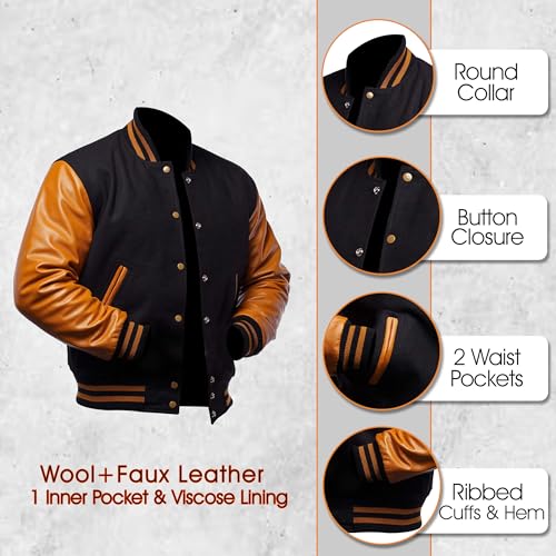 Image of LP-FACON Unisex Varsity Letterman Jacket | Mens College Baseball High School Bomber Wool + Faux Leather Jacket
