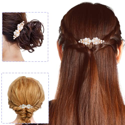 Hoyuwak 2Pcs Pearl Hair Accessories Gold Rhinestone Bridal Hair Side Combs For Bride Wedding Crystal Hair Clips Pieces Jewelry For Women Girls #TOP6