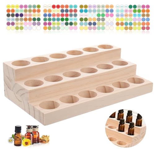 Honicemar 3 Couches avec 18 Trous Boîte de Stockage d'Huile Essentielle en Bois pour Aromathérapie Support de Huile Essentielle Organisateur Rangement...