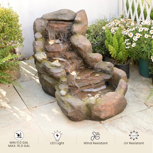 Image of Bumilgar 42 in Natural-Style Tier Garden Rock Water Fountain Outdoor, Floor-Standing Fountains that Feature Gentle Waterfall and LED Lights for Patio, Backyard, Deck, Porch, Home Decor