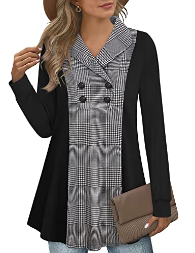 Bebonnie Womens Long Sleeve Casual V Neck Sweatshirts Pullover Tunic Tops with Buttons